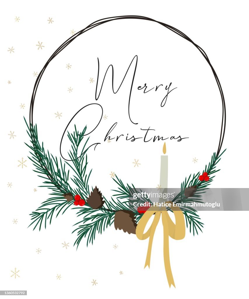 Circle floral frame with greeting text for christmas, new year concept stock illustration