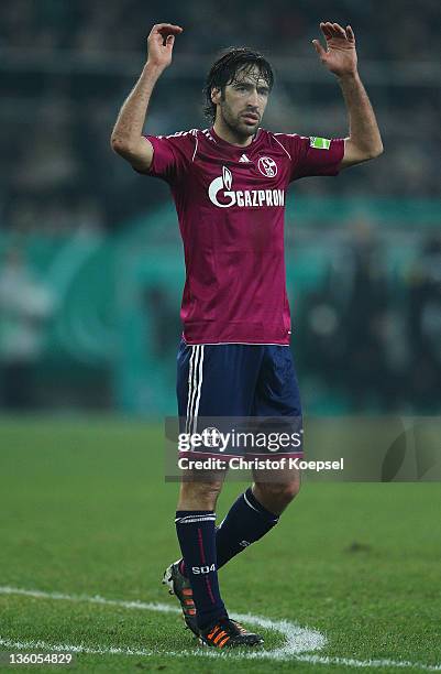 Raul Gonzalez of Schalke looks dejected during the DFB Cup round of sixteen match between Borussia Moenchengladbach and FC Schalke 04 at Borussia...