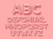3d glossy pink alphabet vector set.