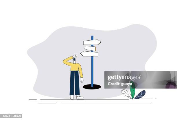 the business man can't find his direction. - multiple paths stock illustrations