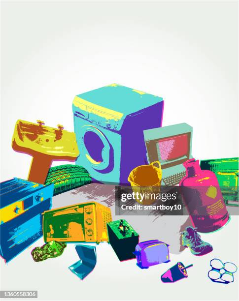 fly tipping or garbage dump - packing peanuts stock illustrations