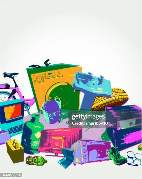 fly tipping or garbage dump - packing peanuts stock illustrations