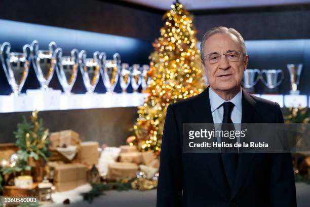 Florentino Pérez, president of Real Madrid seen at the Real Madrid Christmas Photocall on December 23, 2021 in Madrid, Spain. Florentino Pérez,...