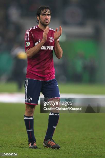 Raul Gonzalez of Schalke looks dejected during the DFB Cup round of sixteen match between Borussia Moenchengladbach and FC Schalke 04 at Borussia...