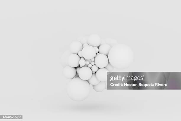 3d generated image of close-up of white  balls on white background - science white background ストックフォトと画像