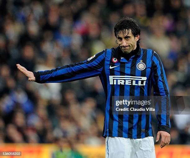 Diego Milito of FC Inter Milan during the Serie A match between AC Cesena and FC Internazionale Milano at Dino Manuzzi Stadium on December 18, 2011...