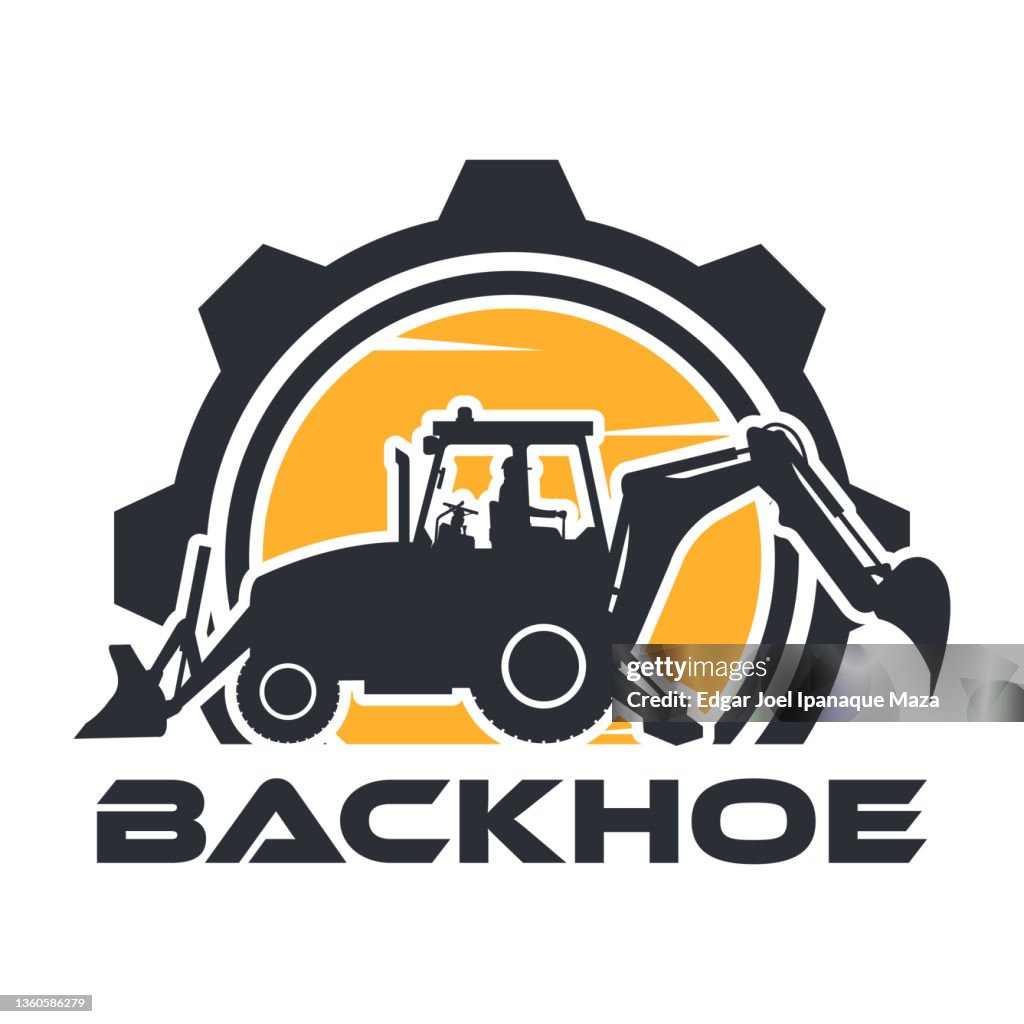 Backhoe Loader Symbol Heavy Machinery Symbol With Operator Driving A Backhoe With A Gear In ...