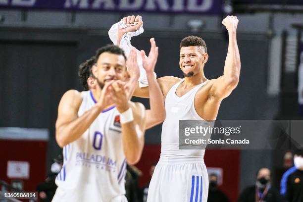 Walter Tavares of Real Madrid celebrates the victory at the end of the Turkish Airlines EuroLeague match between Real Madrid and CSKA Moscow at...