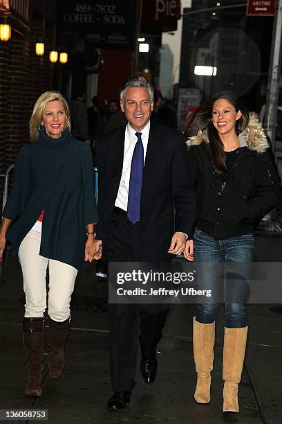 Mary Kaye Huntsman, Presidential Hopeful Jon Huntsman and Abby Huntsman arrive to "Late Show With David Letterman" at the Ed Sullivan Theater on...