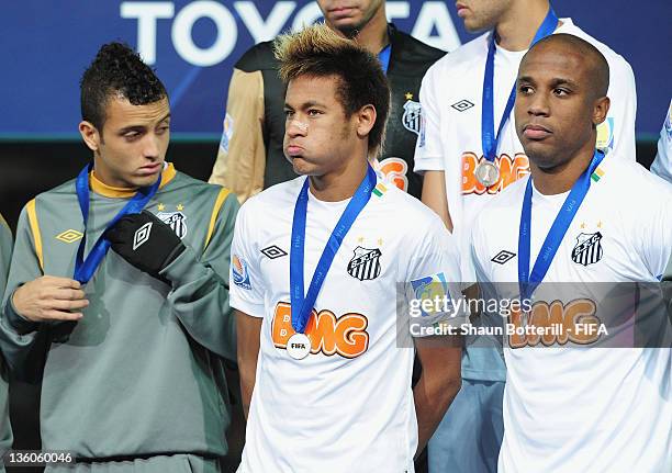 Neymar of Santos is dejected after the FIFA Club World Cup Final match between Santos and Barcelona at the Yokohama International Stadium on December...