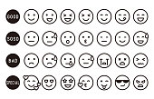 Simple emotional expression face icon set (monochrome)