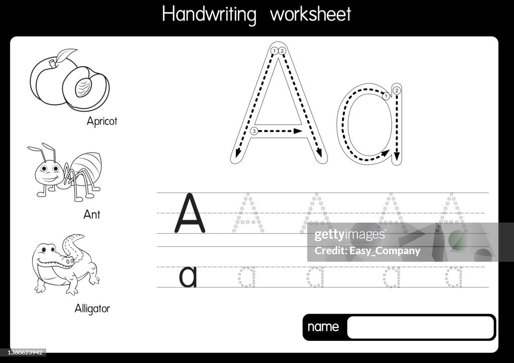 Black and white vector illustration of with alphabet letter A Upper case or capital letter for children learning practice ABC