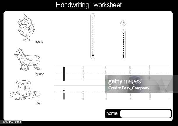 black and white vector illustration of with alphabet letter i upper case or capital letter for children learning practice abc - glacier lagoon stock illustrations