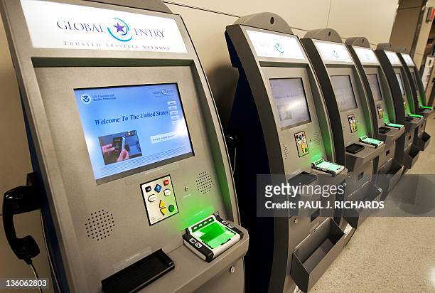 The new US Customs and Border Protetion Global Entry Trusted Traveler Network kiosks are seen at Dulles International Airport , December 21, 2011 in...