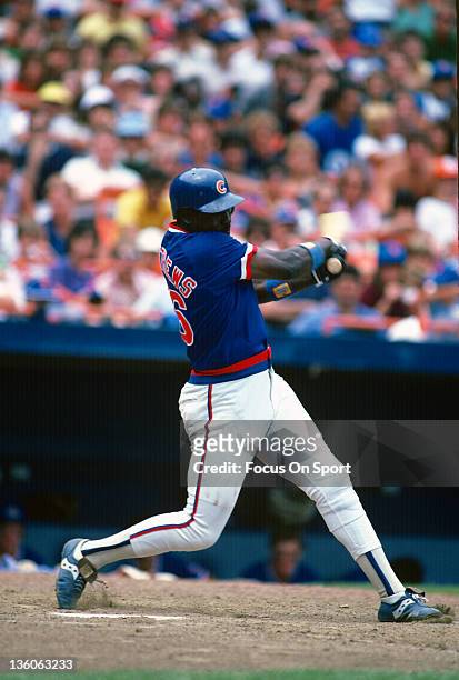 Gary Matthews of the Chicago Cubs bats against the New York Mets during an Major League Baseball game circa 1984 at Shea Stadium in the Queens...