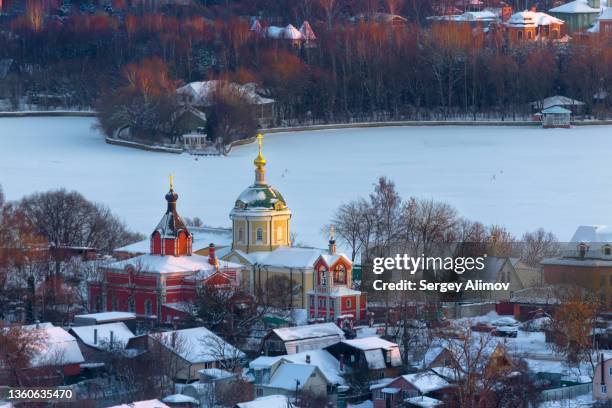 orthodox church in rural winter landscape - krasnogorsky district moscow oblast stock pictures, royalty-free photos & images