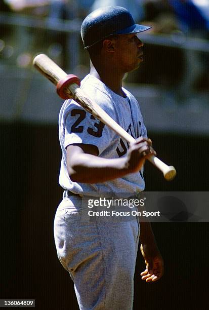 Willie Horton of the Detroit Tiger looks on from the on-deck circle against the Oakland Athletic during an Major League Baseball game circa 1968 at...