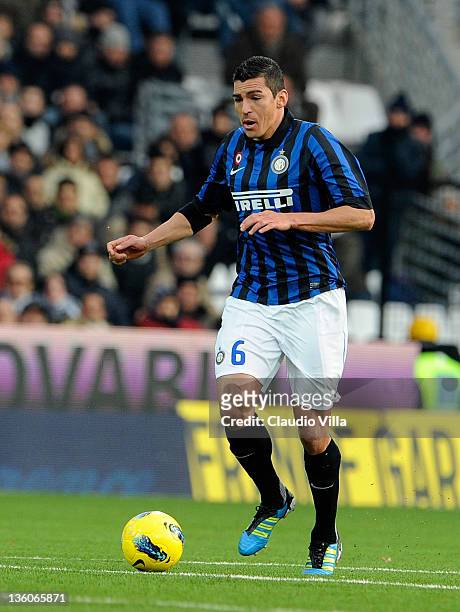 Lucio of FC Inter Milan during the Serie A match between AC Cesena and FC Internazionale Milano at Dino Manuzzi Stadium on December 18, 2011 in...