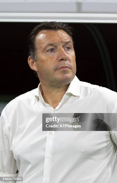 Head coach Marc Wilmots of Raja Casablanca reacts during the CAF Super Cup football match between Egypt's Al-Ahly and Morocco's Raja Club Athletic at...