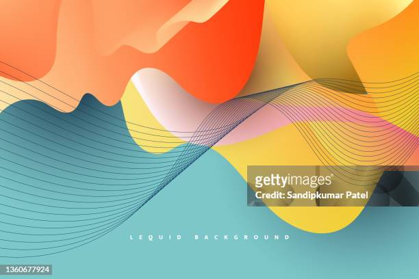 ilustraciones, imágenes clip art, dibujos animados e iconos de stock de formas abstractas de neón en colores pastel degradados. póster con efecto líquido. - asymmetry