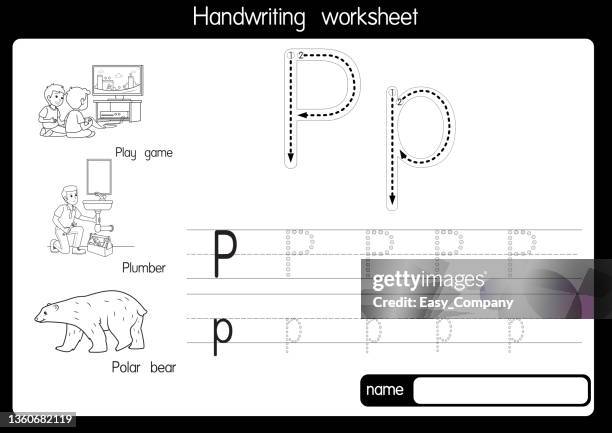 black and white vector illustration of  with alphabet letter p upper case or capital letter for children learning practice abc - bathroom organization stock illustrations