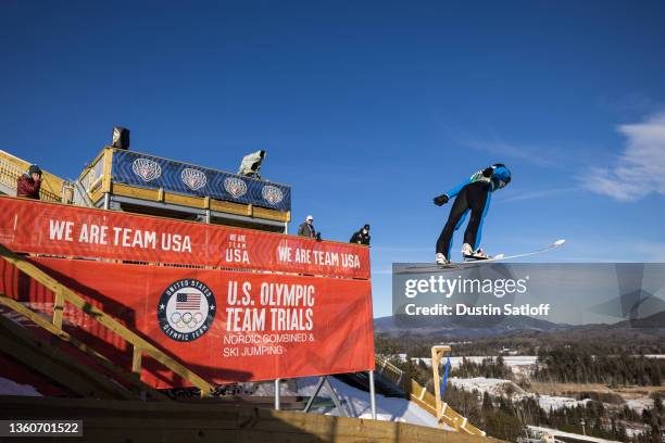 View Olympic Trials signage before a training session at the U.S. Nordic Combined & Ski Jumping Olympic Trials at the Olympic Ski Jumping Complex on...