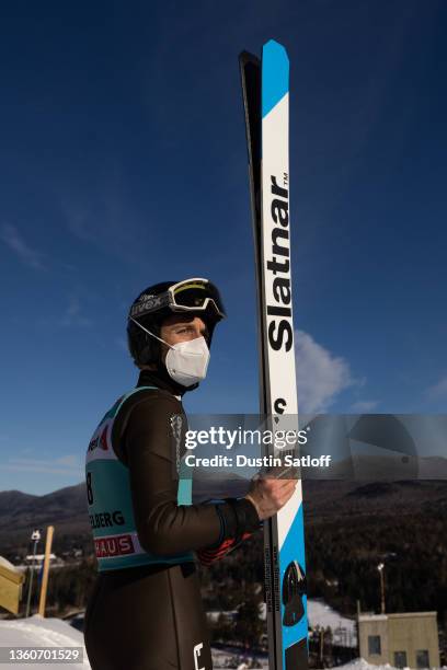 Decker Dean of the United States during a training session before the start of U.S. Nordic Combined & Ski Jumping Olympic Trials at the Olympic Ski...