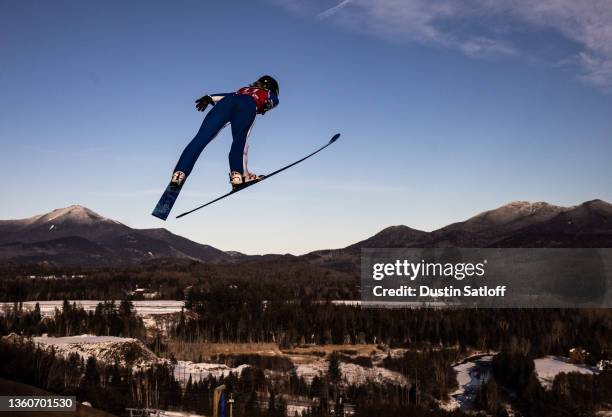Anna Hoffman of the United States during a training session before the start of U.S. Nordic Combined & Ski Jumping Olympic Trials at the Olympic Ski...