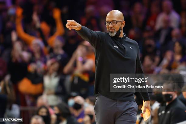 Head coach Monty Williams of the Phoenix Suns reacts during the second half of the NBA game at Footprint Center on December 23, 2021 in Phoenix,...