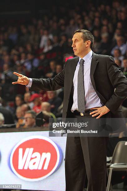 David Blatt, Head Coach of Maccabi Electra Tel Aviv in action during the 2011-2012 Turkish Airlines Euroleague Regular Season Game Day 10 between...