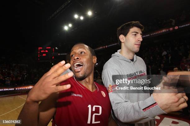 Demond Mallet, #12 of Belgacom Spirou Basket reacts at the end of the 2011-2012 Turkish Airlines Euroleague Regular Season Game Day 10 between...