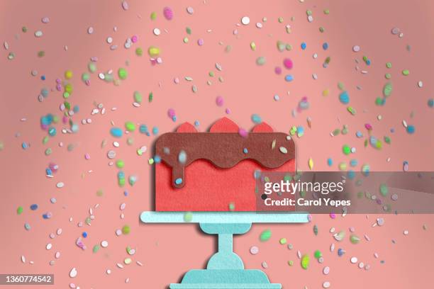 happy birthday with cake card.paper work - birthday flag stockfoto's en -beelden