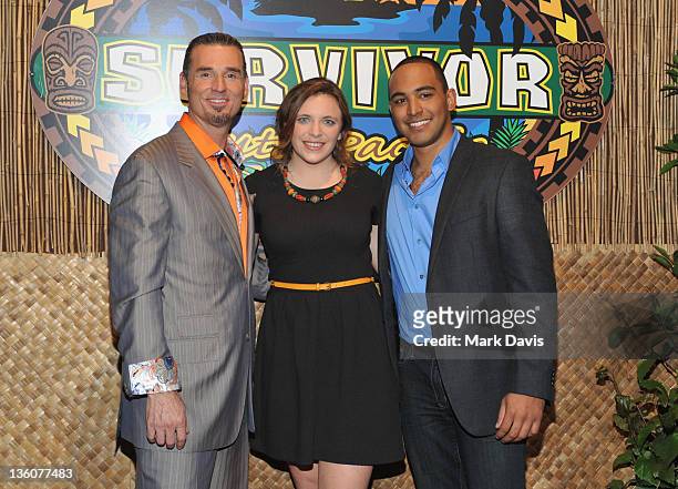 Television contestant Benjamin "Coach" Wade, contestant winner Sophie Clarke and television contestant Ozzy Lusth pose at the CBS' "Survivor: South...