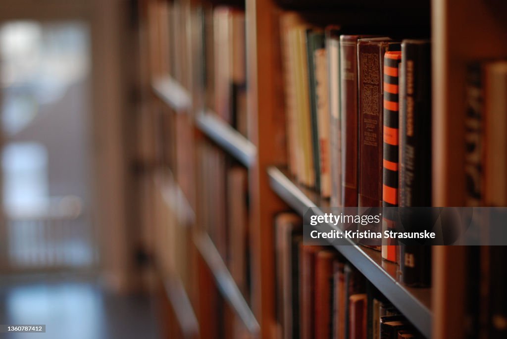 Bookshelves with lots of books