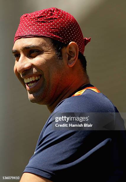 Laxman looks on during an Indian Test team nets session at Melbourne Cricket Ground on December 23, 2011 in Melbourne, Australia.