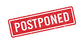 Postponed red grunge rubber stamp. Postpone sign sticker. Grunge vintage square label. Vector illustration on white background