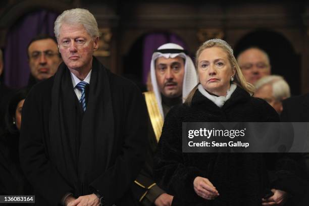 Former U.S. President Bill Clinton and current U.S. Secretary of State Hillary Clinton attend the state funeral of former Czech President Vaclav...