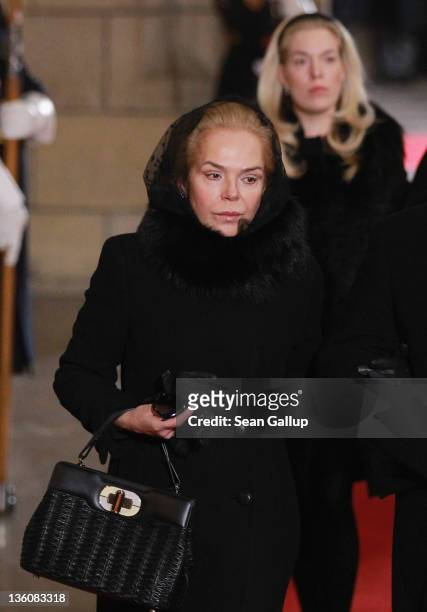 Dagmar Havlova, widow of former Czech President Vaclav Have, and her daughter Nina Veskrnova arrive for Havel's state funeral at St. Vitus Cathedral...