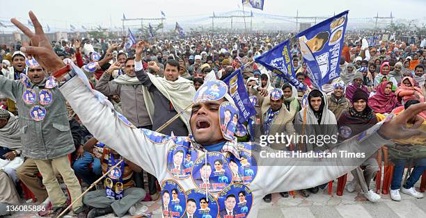 Bahujan Samaj Party supporters during BSP Workers Sammelan & Rally at Ramabai Ambedkar Rally Sthal on December 18, 2011 in Lucknow, India. The mega...