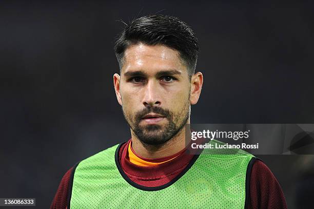 Marco Borriello of AS Roma looks on during the Serie A match between AS Roma and Juventus FC at Stadio Olimpico on December 12, 2011 in Rome, Italy.