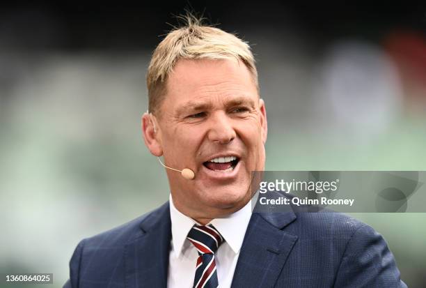 Former Australian cricketer and FOX Sports commentator Shane Warne is seen during day one of the Third Test match in the Ashes series between...