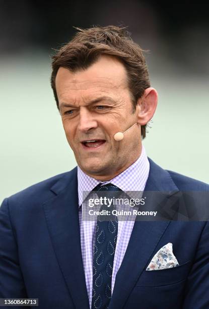 Former Australian cricketer and FOX Sports commentator Adam Gilchrist is seen during day one of the Third Test match in the Ashes series between...