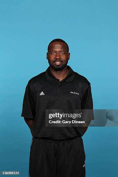 Assistant Coach Anthony Goldwire of the Milwaukee Bucks poses for a portrait during media day at the Cousins Center on December 10, 2011 in St....