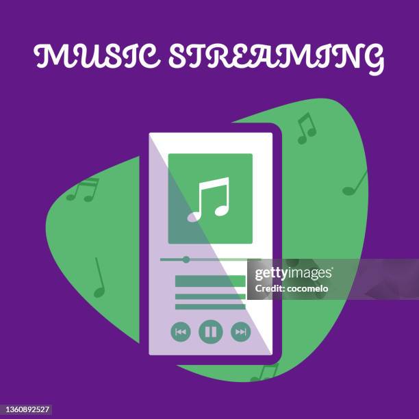 stockillustraties, clipart, cartoons en iconen met music streaming, smartphone streaming audio player applications. - muziekstreamingdienst