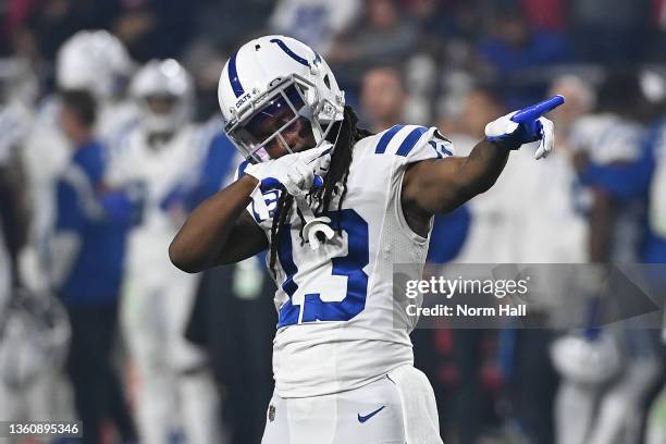 Hilton of the Indianapolis Colts reacts against the Arizona Cardinals during the second quarter at State Farm Stadium on December 25, 2021 in...