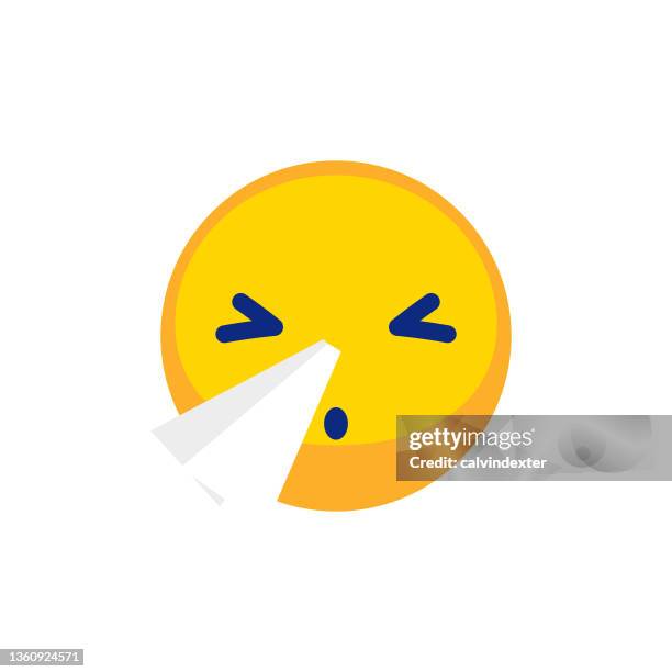 stockillustraties, clipart, cartoons en iconen met emoticon cute single design - sneezing