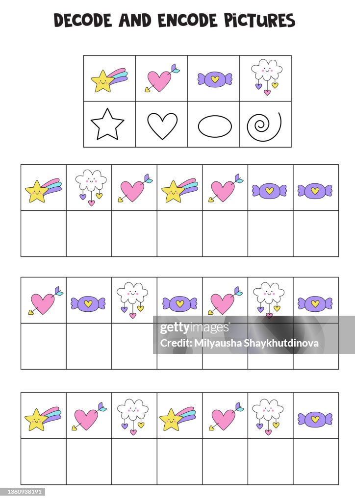 Decode And Encode Pictures Write The Symbols Under Cute Elements High ...