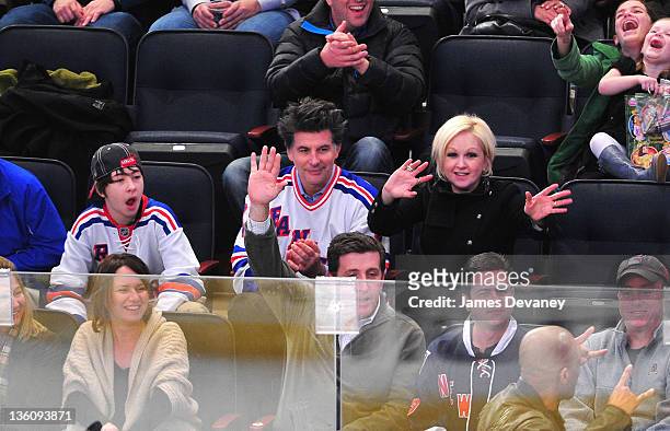 Declyn Wallace Thornton Lauper, David Thornton and Cyndi Lauper attend the Philadelphia Flyers vs the New York Rangers game at Madison Square Garde...