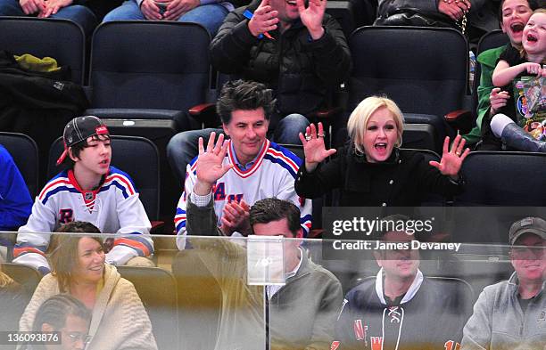 Declyn Wallace Thornton Lauper, David Thornton and Cyndi Lauper attend the Philadelphia Flyers vs the New York Rangers game at Madison Square Garde...