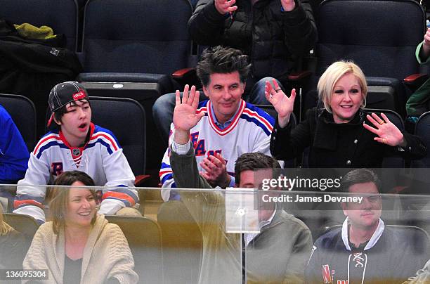 Declyn Wallace Thornton Lauper, David Thornton and Cyndi Lauper attend the Philadelphia Flyers vs the New York Rangers game at Madison Square Garde...